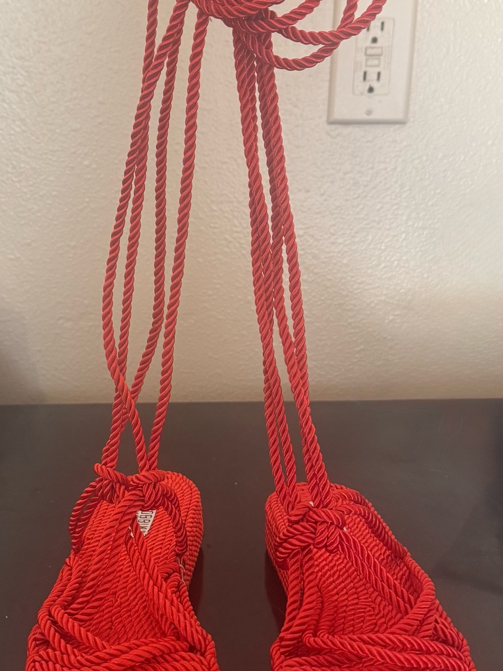 Cape Robbin Red Twisted Rope Lace-Up Sandals - Picture 9 of 9